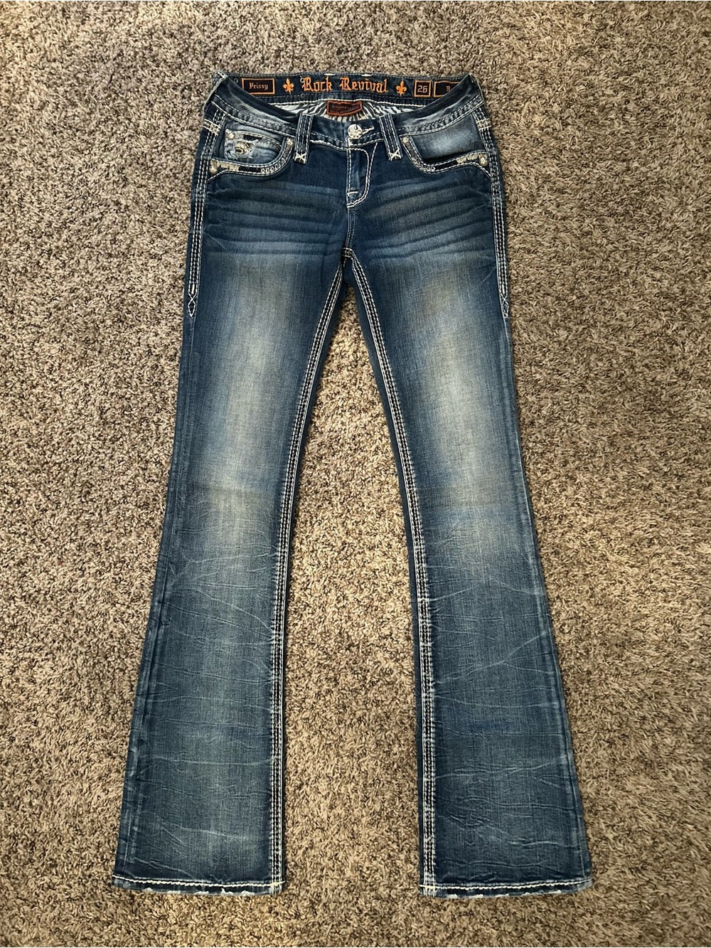 Rock Revival Distressed Dark Blue Boot Cut Jeans
